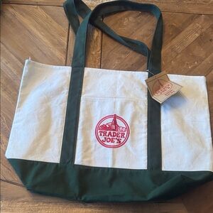 Trader Joe's Canvas Tote Bag - Green and White